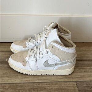 Air Jordan 1 Mid High-Top Sneakers in White and Cream